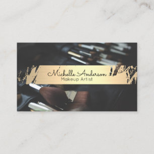 Gold Brushed Makeup Brushes Beautician Business Card