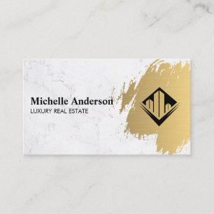 Gold Brushed   Marble   Real Estate Agent Business Card