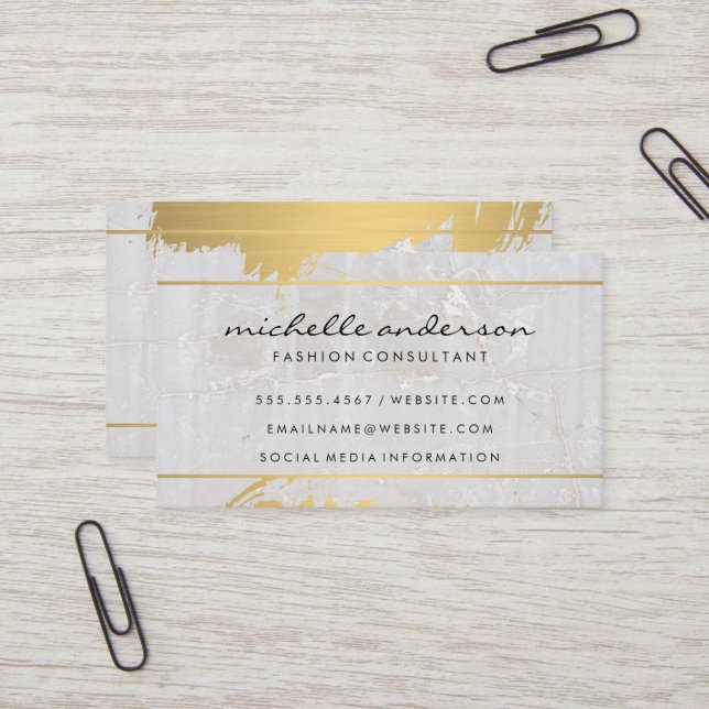 Gold Brushed | Marble Stone Business Card (Front/Back In Situ)