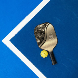 Gold Brushed Metal and Metallic Stone Monogrammed Pickleball Paddle
