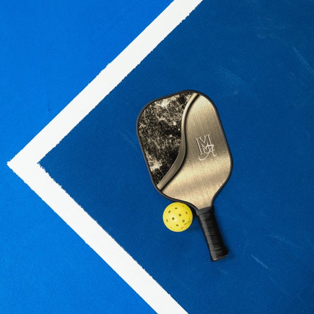 Gold Brushed Metal and Metallic Stone Monogrammed  Pickleball Paddle (Creator Uploaded)