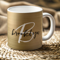 Gold Brushed Metal Black White Script Monogram