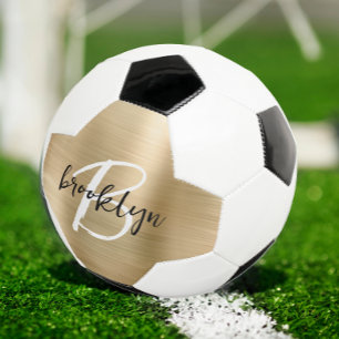 Gold Brushed Metal Black White Script Monogram Football