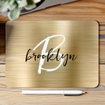 Gold Brushed Metal Black White Script Monogram  Mouse Mat<br><div class="desc">This elegant personalised mouse pad features a monogram and first name in modern black and white script on a glam gold brushed metal background.</div>