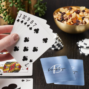 Gold Brushed Metal Black White Script Monogram  Playing Cards