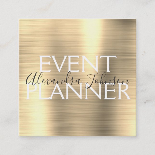 Gold Brushed Metal Event Planner Square Business Card (Front)
