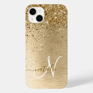 Gold Brushed Metal Glitter Monogram Name Case-Mate iPhone 14 Plus Case