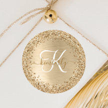 Gold Brushed Metal Glitter Monogram Name