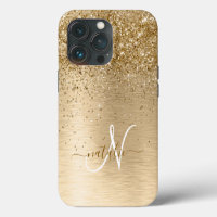 Gold Brushed Metal Glitter Monogram Name