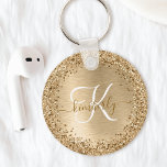 Gold Brushed Metal Glitter Monogram Name Key Ring<br><div class="desc">Easily personalize this trendy chic keychain design featuring pretty gold sparkling glitter on a gold brushed metallic background.</div>