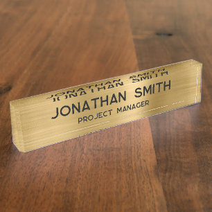 Gold Brushed Metal Minimalist Name Nameplate