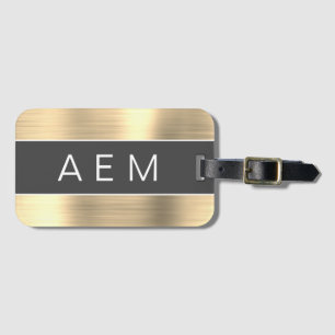 Gold Brushed Metal Monogram Name and Initial Luggage Tag