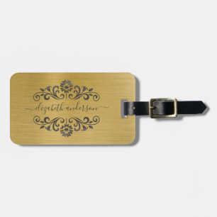Gold Brushed Metal Monogram Name Script Luggage Tag