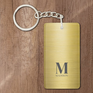 Gold Brushed Metallic Monogrammed Key Ring