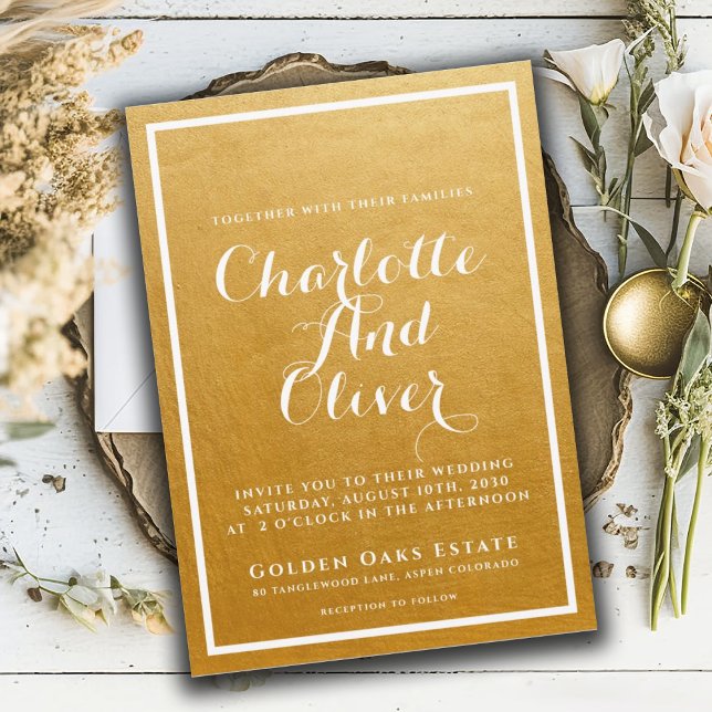 Gold Brushed Metallic Script Wedding Invitation (Creator Uploaded)