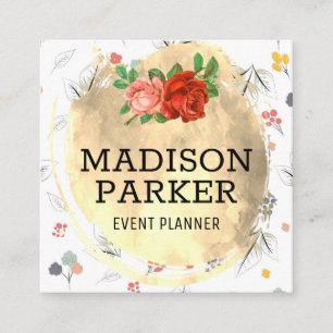 Gold Brushed Seamless Flower Pattern Square Business Card
