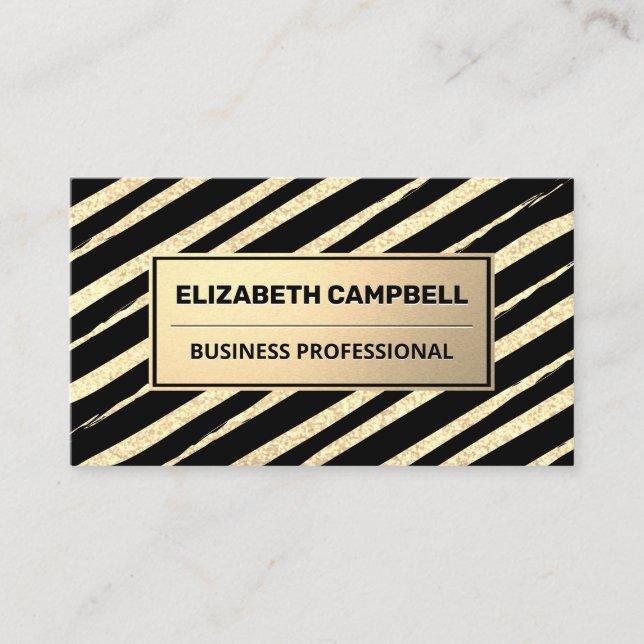 Gold Brushed Striped | Gold Metal Business Card (Front)