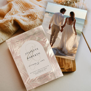 Gold Brushed Tropical Palm Leaf Summer Wedding Invitation