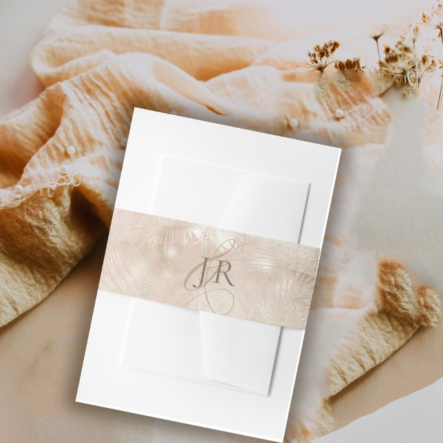 Gold Brushed Tropical Palm Leaf Wedding  Invitation Belly Band (Creator Uploaded)
