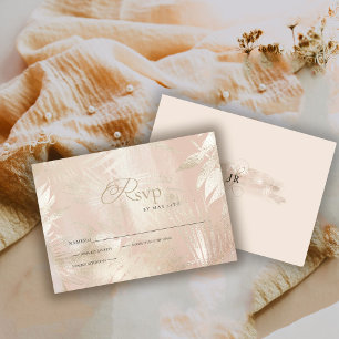 Gold Brushed Tropical Palm Leaf Wedding  RSVP Card