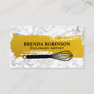 Gold Brushed White Marble Whisk Business Card