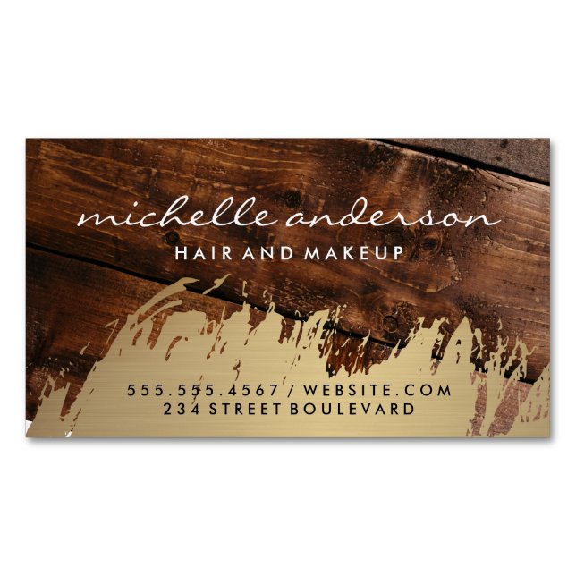 Gold Brushed | Wood Magnetic Business Card (Front)