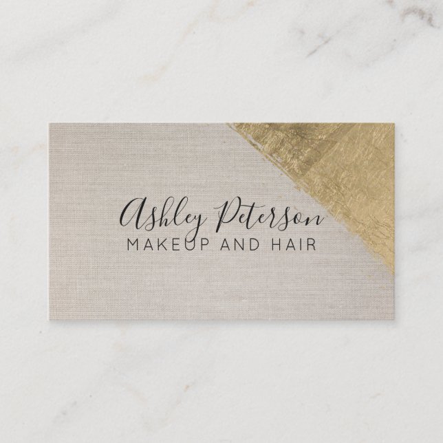 Gold brushstroke linen hair makeup typography business card (Front)