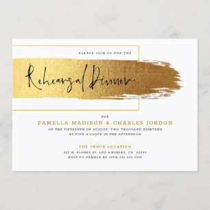 Gold brushstroke modern black typography invitation