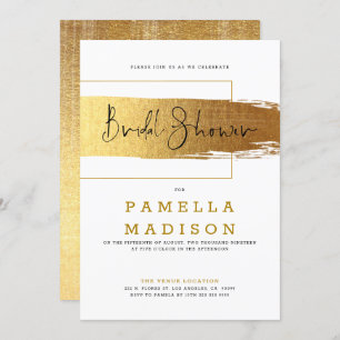 Gold brushstroke & modern black typography invitation