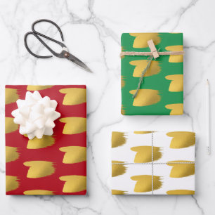 Gold brushstroke - Red, Green & White Christmas Wrapping Paper Sheet
