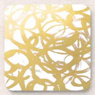 Gold Brushstroke Watercolor Circles Coaster