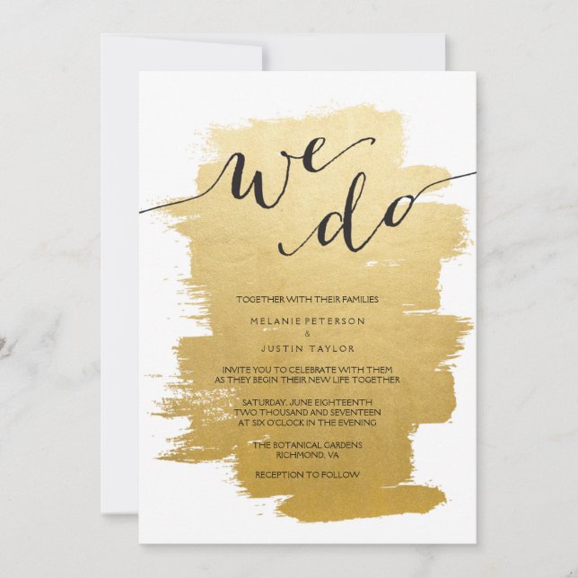 Gold Brushstrokes We Do Wedding Invitation (Front)