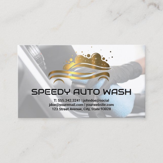 Gold Bubble Auto Wash Logo Business Card (Front)