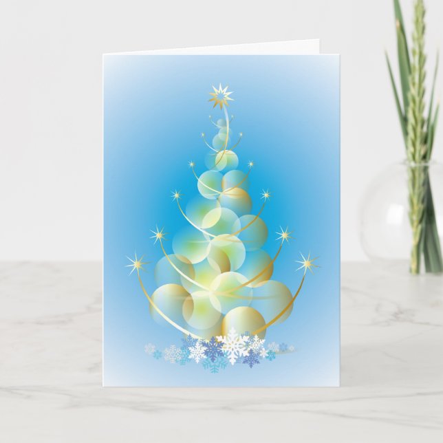 Gold Bubble Christmas Tree Christmas Card (Front)