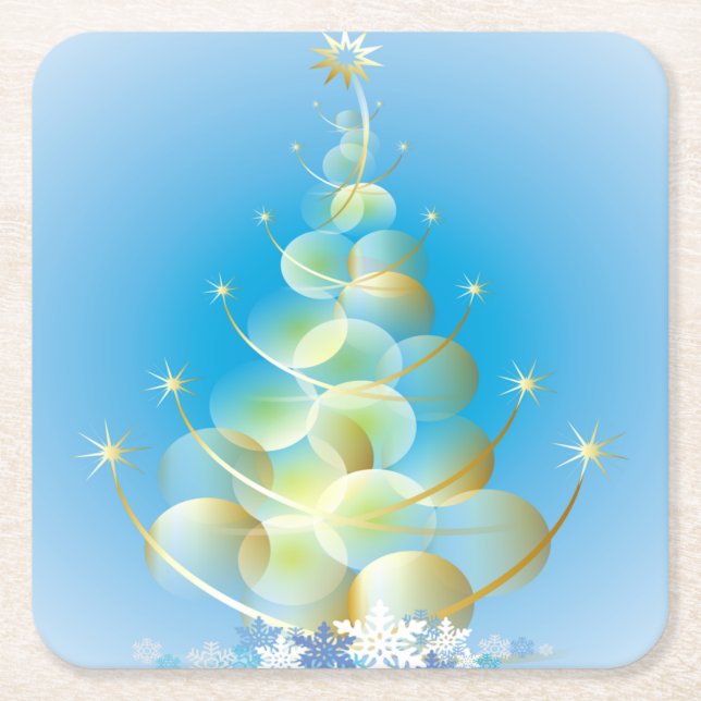 Gold Bubble Modern Art Christmas Tree Square Paper Coaster (Front)