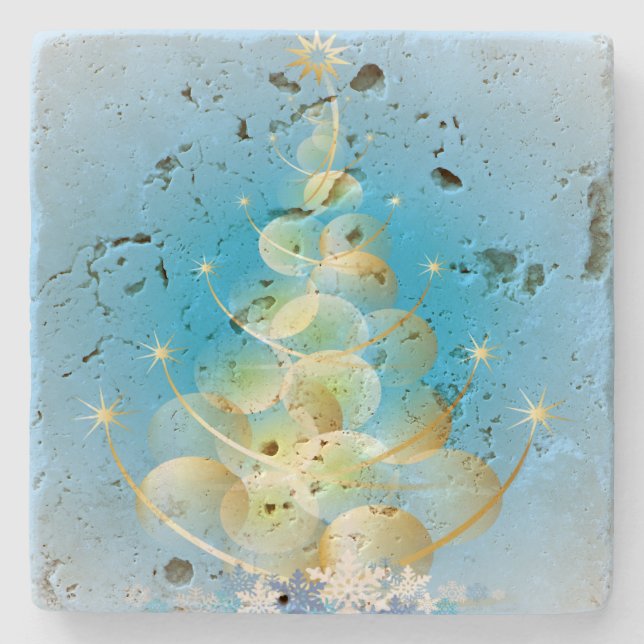 Gold Bubble Modern Art Christmas Tree Stone Coaster (Front)