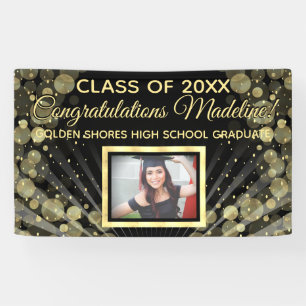 Gold Bubbles Rays Custom Photo Graduation Sign