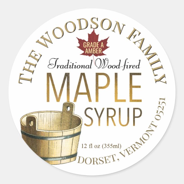 Gold Bucket Wood-fired Maple Syrup Label (Front)