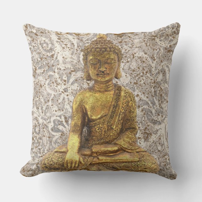 Gold Buddha Golden Floral Flowers Cushion (Front)