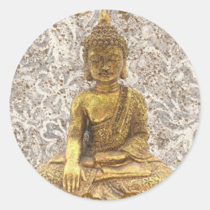 Gold Buddha Golden Floral Flowers Elegant Classic Round Sticker