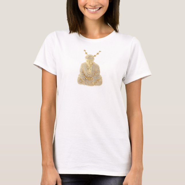 Gold Buddha Religion Buddahism Rhinestones Jewelle T-Shirt (Front)