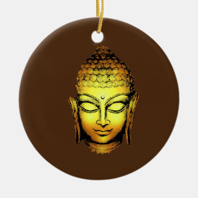 Gold Buddha Spiritual Yoga Head  Ceramic Tree Decoration (Front)