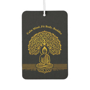 Gold Buddha Under a Tree With Lotus Flower Car Air Freshener
