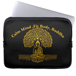 Gold Buddha Under a Tree With Lotus Flower Laptop Sleeve