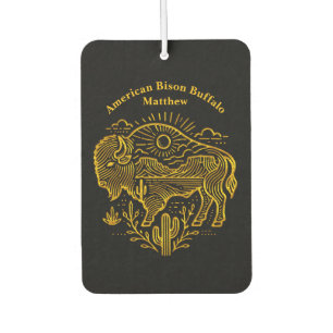 Gold Buffalo Grazing Under The Sun Near Mountains Car Air Freshener
