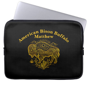 Gold Buffalo Grazing Under The Sun Near Mountains Laptop Sleeve