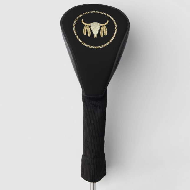 Gold Buffalo Skull Golf Head Cover (Front)