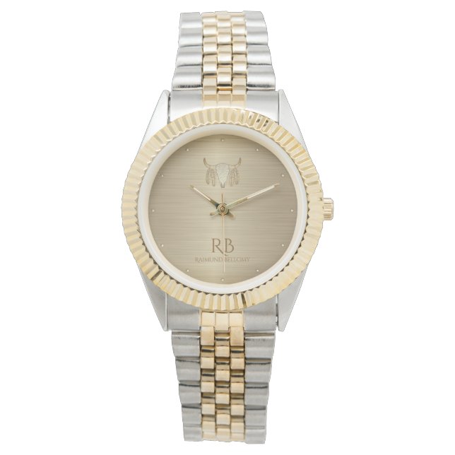 Gold Buffalo Skull Luxury Metallic Watch (Front)