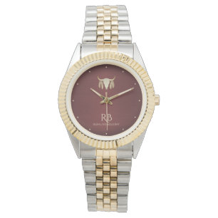 Gold Buffalo Skull Red Metallic Watch