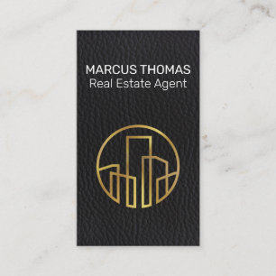 Gold Building Black Leather Background Appointment Card